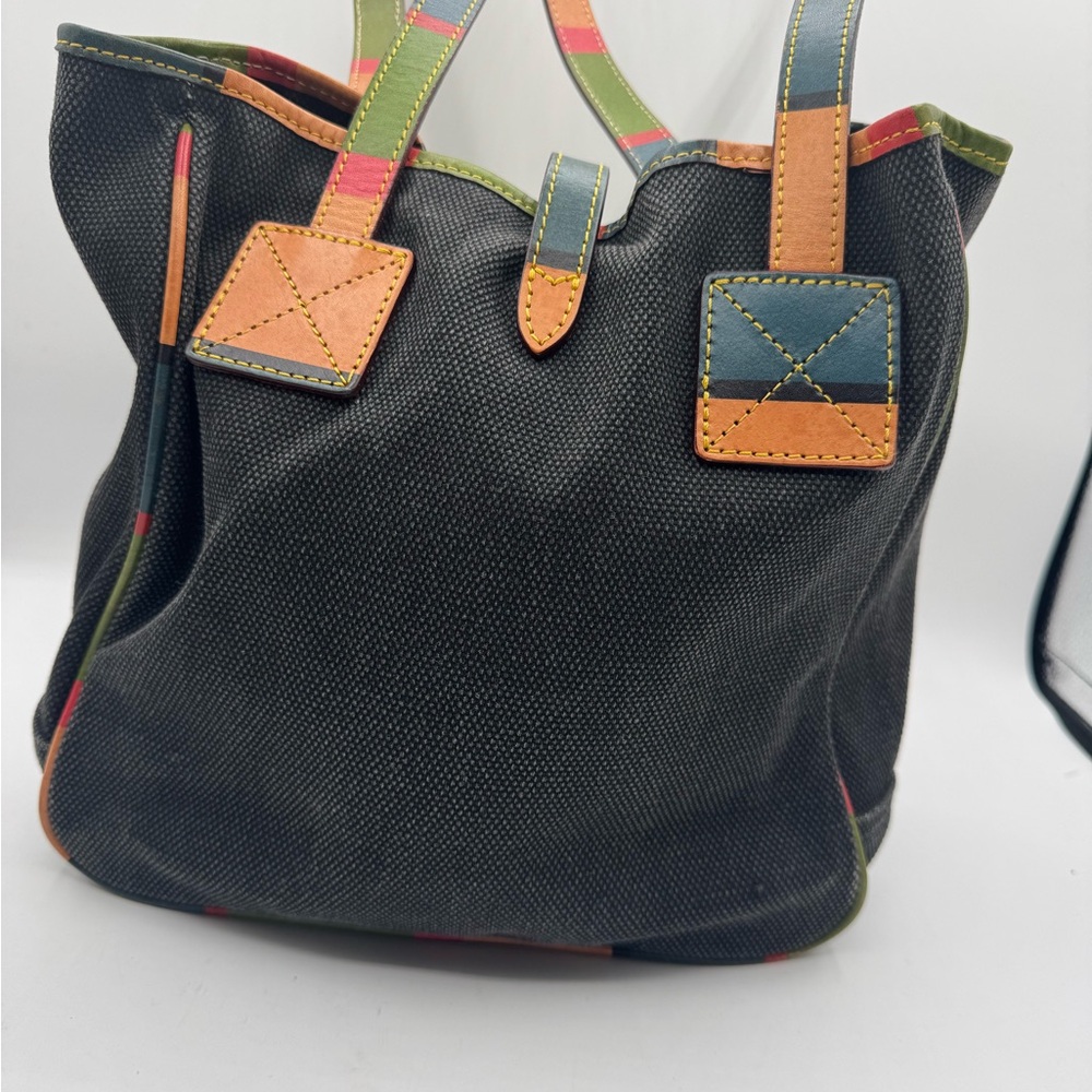 Dooney & Bourke grayblue Canvas Tote w/Leather multicolor leather Straps & trim - Picture 5 of 11